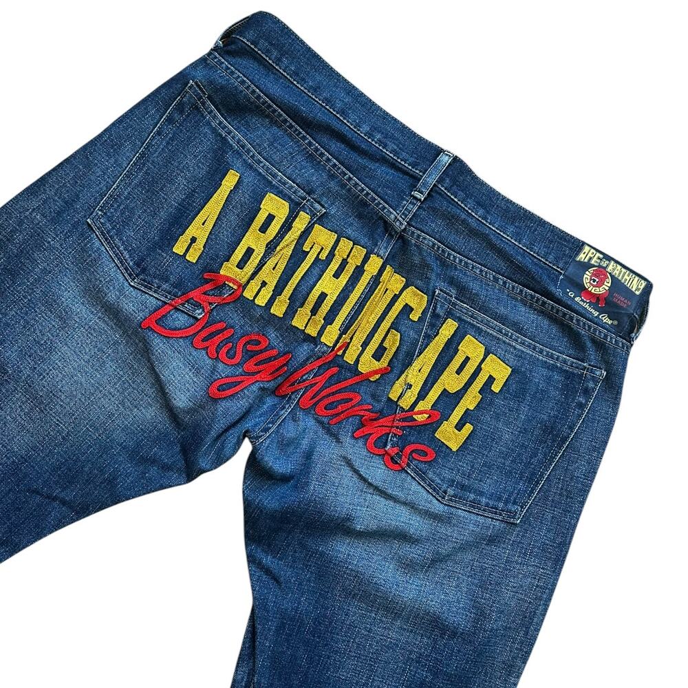 34" x 32" L Bape Busy Works Embroidered Denim Jeans
